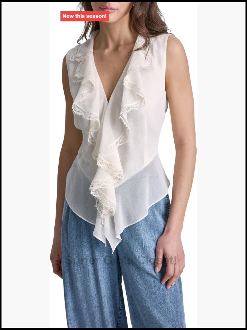 BCBG Sleeveless Ruffle Tank Top Woven Chiffon Women's